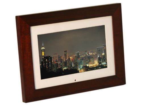 8-Inch Digital Photo Frame & MP3 Player with Interchangeable Brown Wood and Black Leather Frames
