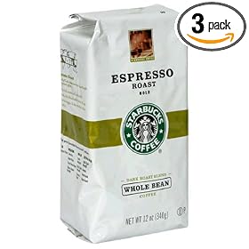 Starbucks Espresso Roast Coffee, Whole Bean, 12-Ounce Bags (Pack of 3)