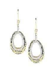 14K White and Yellow Hammered Gold Diamond Drop Earrings (0.60Cttw, SI Clarity, F Color)