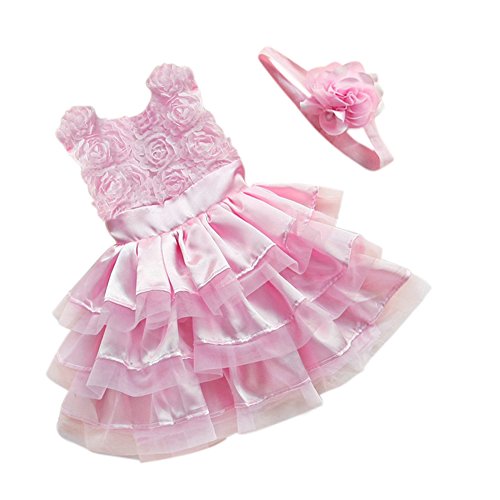 iEFiEL Baby Girls Rosette Tunic Princess Dress with Flower Headband Pink