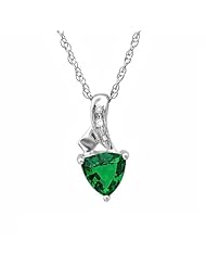 Trillion Created Emerald and Diamond Pendant-Necklace in Sterling Silver