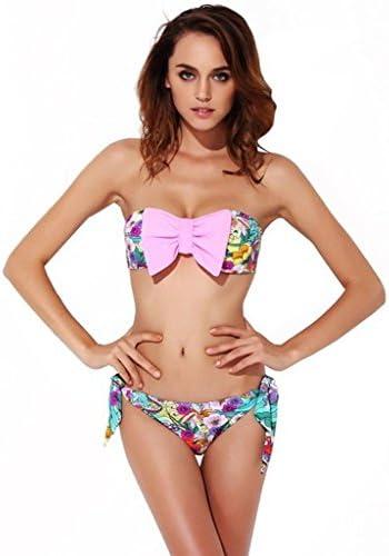 THE FILLE Women's Bow Bathing Suit Bandeau Top Sexy Brand Swimsuits Medium Pink