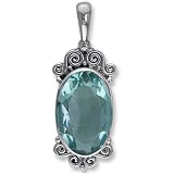 Sterling Silver Faceted Oval Green Obsidian Pendant by Sajen