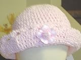 Ht26, Hand Crocheted Baby Pink Chenille and Gimp Tweed Floppy Hat with one Small Pink Rose