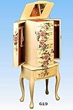 IMAGE OF Jewelry Armoire with Open Drawers and 2 Side Drawers in White Finish and Floral Pattern ADS6019-wh