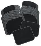 Rubber Queen Rubber Bordered Carpeted 4 Piece Floor Mats - Black