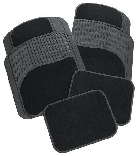 Rubber Queen Rubber Bordered Carpeted 4 Piece Floor Mats - Black