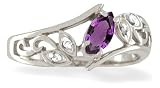 14K White Gold Genuine Marquise Amethyst and Diamond Filligree Ring