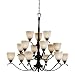 Gloucester - 15 Light Chandelier Foyer Lighting Fixture - Deep Oil Rubbed Bronze with Copper Accents - Eggshell Carved Glass - B4275