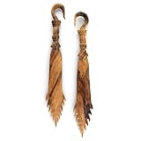 Hand Carved Wood Flame Sword Earrings - Gauge: 6mm / 2g