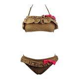 Bikini Set White Dot Khaki Ruffle Top  Bottom