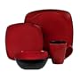 Corelle Hearthstone 16-Piece Square Dinnerware Set, Service for 4, Chili Red