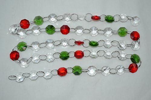 AGO Crystal Glass Garland Strand- 3ft - Christmas Tree Red Green &amp; Clear