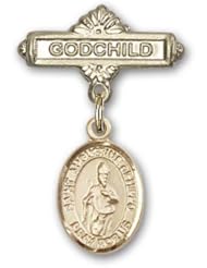 14K Gold Baby Badge with St. Augustine of Hippo Charm and Godchild Badge Pin