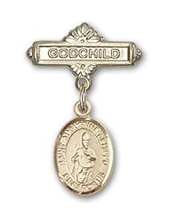 Gold Filled Baby Badge with St. Augustine of Hippo Charm and Godchild Badge Pin