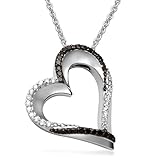 Sterling Silver Black and White Diamond Open Heart Pendant (3/8 cttw, I-J Color, I3 Clarity), 18