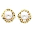 18K Yellow Gold White Akoya Pearl and Diamond Earrings
