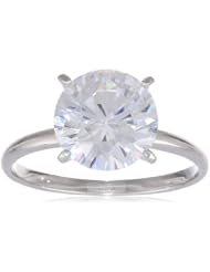 Platinum Plated Sterling Silver Round Simulated Diamond Solitaire Ring