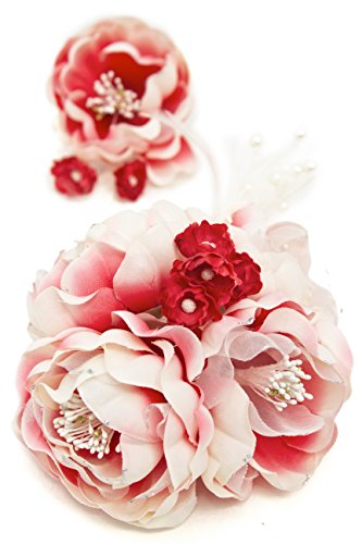 髪飾り2点セット 花 パールビーズ 羽 ブラ飾り