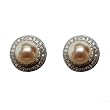 Sterling Silver Pink Pearl & White Topaz Border Stud Earrings