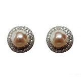 EXP Sterling Silver Pink Pearl & White Topaz Border Stud Earrings