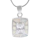 Sterling Silver with White Opal Rectangular Necklace