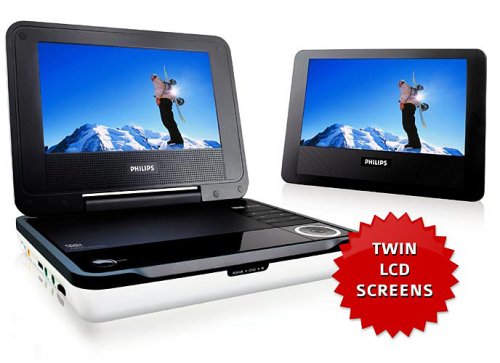 Childrens Toyshop  Third Party New : Philips Dual Screen Portable DVD Player (Twin Screens) PET718