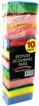 All Purpose - 10 count Bulk Pack of Sponges with Attached Non Scratch Scouring Pads 3.5" x 2.25" x 1" - Multi-Colored - Dishwashing - Scrubbing Sponges