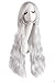 MapofBeauty Silver White Long Curly Cosplay Wig Costume Wigs