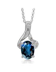 Natural London Blue Topaz 925 Sterling Silver Solitaire Pendant w/ 18" Chain