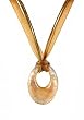 Necklace - N118 - Murano Glass Style - Open Oval Shape ~ Brown, Copper and Gold hung on 5 Strand Organza and Cotton Cord + 2" Extension Chain
