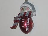 OHIO STATE BUCKEYES 2.75 Striped Snowman with Scarf Touchdown Football CHRISTMAS ORNAMENT