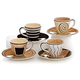 HuesNBrews Creme Brulee Espresso Cup/Saucer, 4 Pack