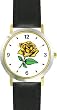 Yellow Rose - Flower - WATCHBUDDY&reg; DELUXE TWO-TONE THEME WATCH - Arabic Numbers - Black Leather Strap-Women's Size-Small