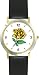 Yellow Rose - Flower - WATCHBUDDY&reg; DELUXE TWO-TONE THEME WATCH - Arabic Numbers - Black Leather Strap-Women's Size-Small