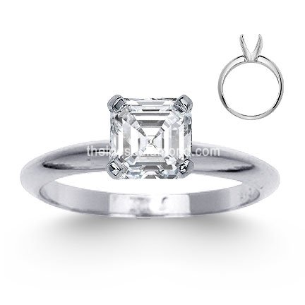 1.00 Carat Asscher Cut Solitaire Diamond Engagement Ring in 18K White/Yellow Gold