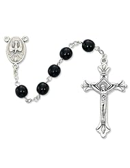 Black Glass Holy Spirit Rosary, Deluxe Gift Boxed
