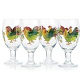 Sorrento Rooster Hand Painted All Purpose Glass Set of 4 - Ideal for Soda, Ice Tea, Water