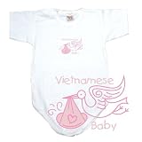 BABY BODYSUIT WHITE  PINK STORK VIETNAMESE  VIETNAM 6 - 9 Months