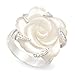 JanKuo Jewelry Carved Mother of Pearl Flower with CZ Cocktail Ring with Gift Box.