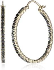 14k Yellow Gold Black Diamond Hoop Earrings (2 cttw)