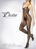 Women's Desire Hosiery Sheer Zig Zag Print Bodystocking Black Size Queen