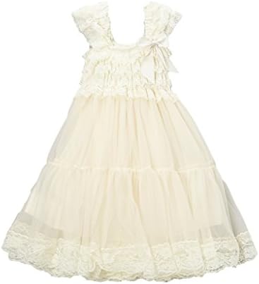Royal Gem Clothing Little Girls' Flower Lace Babydoll Dress 5-7 Ivory
