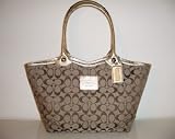 COACH Bleecker Signature Khaki/Metallic Tote Handbag F14385