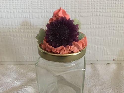 Decorated Jar With Orange Fake Icing Cupcake & Violet Flower Jar Topper 6.5 Oz.