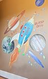 Oopsy Daisy Retro Rocket Peel and Place Wall Art, 54 by 60