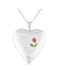 Heart Shaped I Love You Necklace Locket w/ Flower Sterling Silver