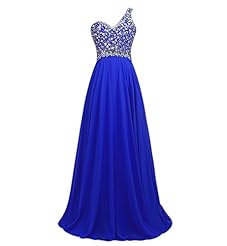 Chiffon One Shoulder Beaded Lace-Up Crystal Crystals Evening Dress/Prom Dress 