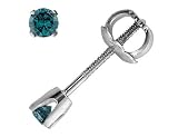 Blue Diamond Solitaire Stud Earrings 1/10 Carat (ctw) in White Gold with Screwbacks