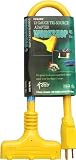 Coleman Cable 04112 12/3 2-Foot Tri-Source Adapter Extension Cord, Yellow